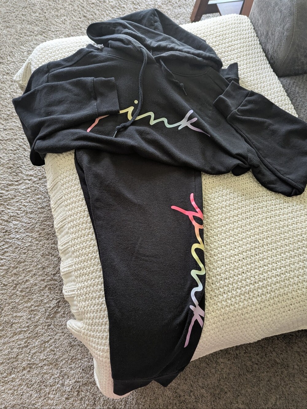 PINK Victoria Secret Jogger Set Medium Large Women's Black Multi Color